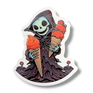 Spooky Season Vinyl Sticker (ZZ09): Grim Reaper with Ice Cream, 2 in.